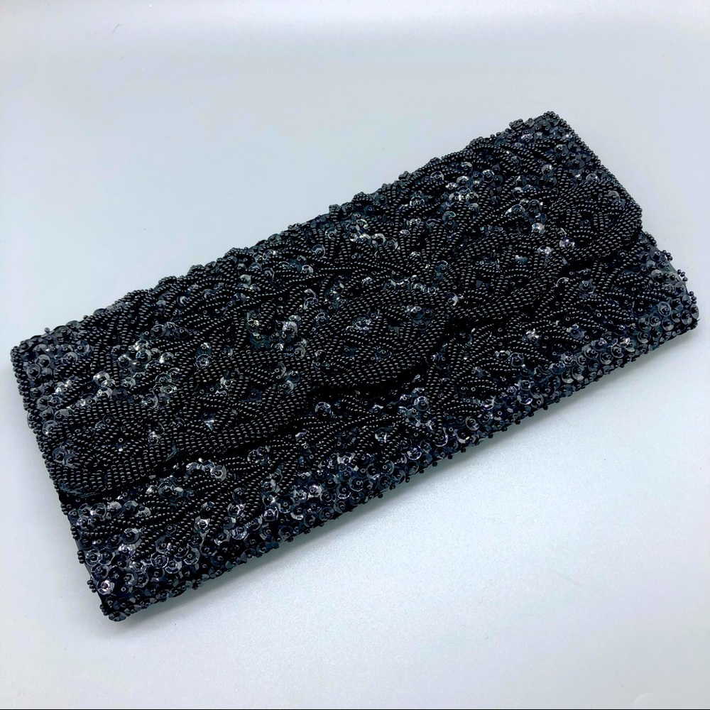 Black Beaded Clutch Purse, Black Tie Clutch Purse, small black handbag